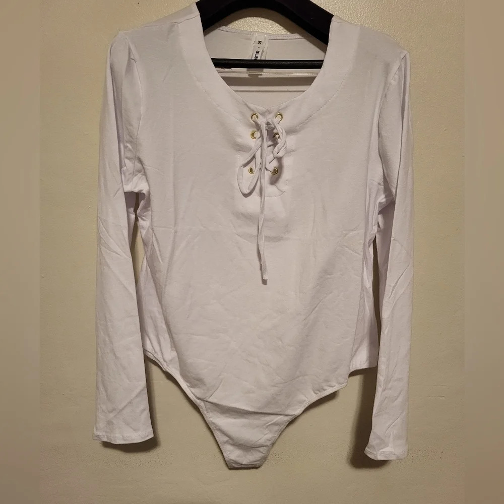 K+Glam Leotard Bodysuit PLUS SIZE - White (Size 3X)
